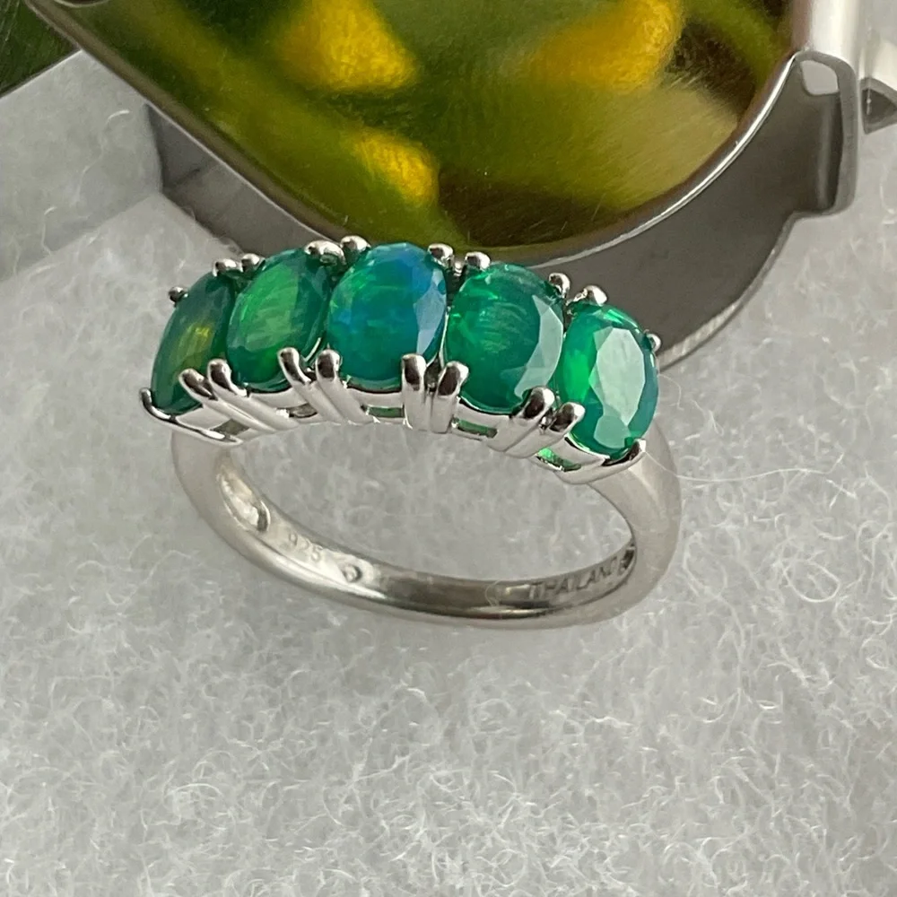 Genuine Ethiopian OPAL STERLING Silver Ring SIZE 6.5 - Picture 3 of 12